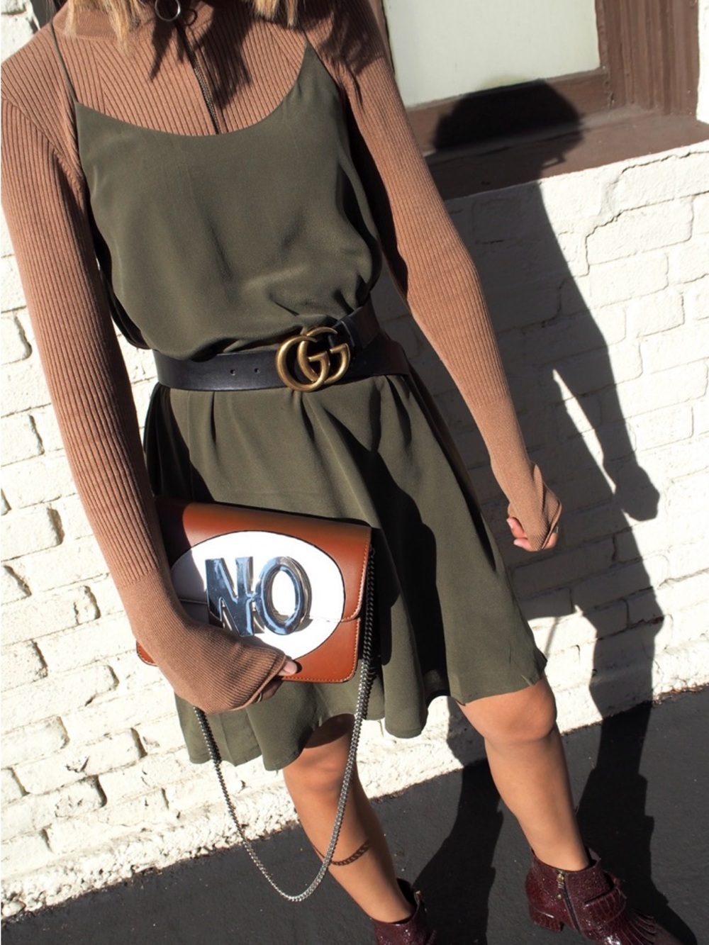 Zara Brown and White Leather Crossbody Bag with Chain - Picture 4 of 5